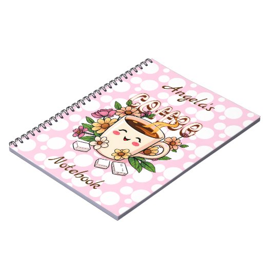 かわいいレトロかわいいコーヒーと花パーソナライズされた ノートブック (左側)