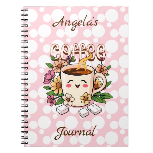 かわいいレトロかわいいコーヒーと花パーソナライズされた ノートブック (正面)