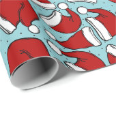 かわいいレトロなアクアブルーヴィンテージサンタ帽子パターン ラッピングペーパー (ロールコーナー)