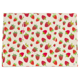 かわいいレトロなイチゴのパッケージ 手描きイラスト ラージペーパーバッグ