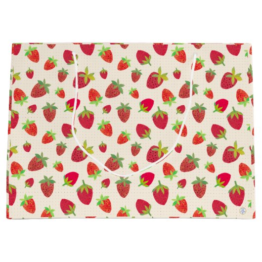 かわいいレトロなイチゴのパッケージ 手描きイラスト ラージペーパーバッグ (正面)