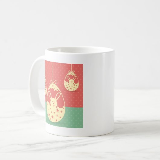 かわいいレトロなイースターバニーとイースター卵 コーヒーマグカップ (正面左)