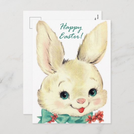 かわいいレトロなイースターバニー ホリデーポストカード (正面/裏面)