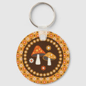 かわいいレトロなキノコと花 キーホルダー (正面)