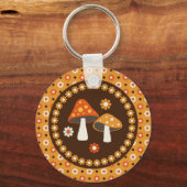 かわいいレトロなキノコと花 キーホルダー (正面)