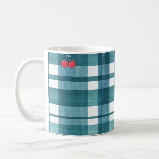 かわいいレトロなグリーンジンガム コーヒーマグカップ (左)