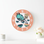 かわいいレトロなティーポット茶カップシャワーキッチン ラージ壁時計 (ホーム)