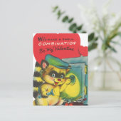 かわいいレトロなバレンタインのラッコ ポストカード (スタンド正面)