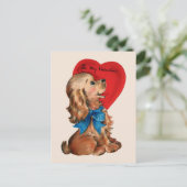 かわいいレトロなバレンタインの子犬のホリデー シーズンポストカード (スタンド正面)