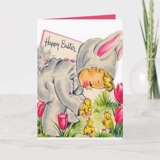 かわいいレトロなビンテージのイースターの子供の休日 シーズンカード (正面)