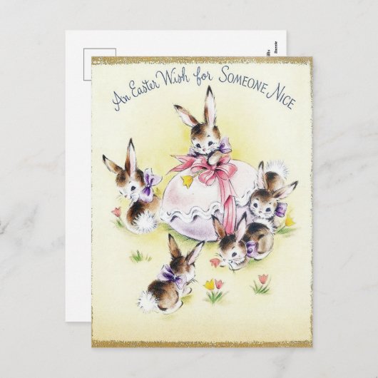 かわいいレトロなビンテージのイースターバニー ホリデー ポストカード (正面/裏面)