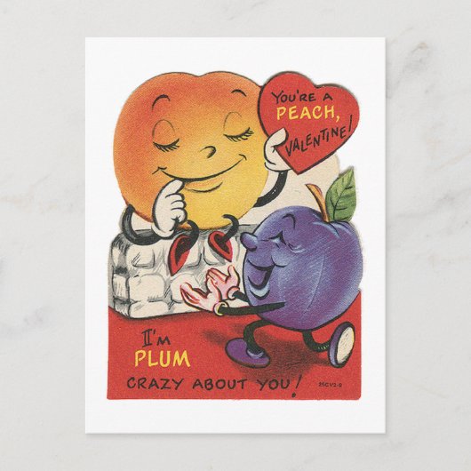 かわいいレトロなビンテージのフルーツバレンタイン シーズンポストカード (正面)