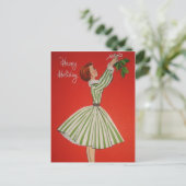 かわいいレトロなビンテージクリスマスおばさん ホリデー シーズンポストカード (スタンド正面)