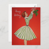 かわいいレトロなビンテージクリスマスおばさん ホリデー シーズンポストカード (正面/裏面)