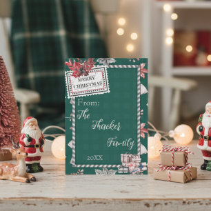かわいいレトロなビンテージグリーンクリスマスカード シーズンカード