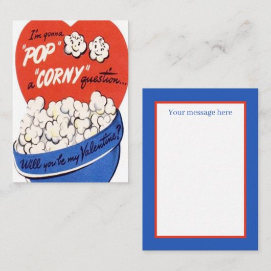 かわいいレトロなビンテージ ポップコーン バレンタイン ノートカード (正面/裏面)