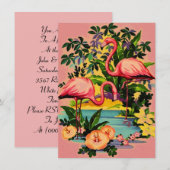 かわいいレトロなフラミンゴのプールパーティー招待状 招待状 (正面/裏面)