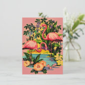 かわいいレトロなフラミンゴのプールパーティー招待状 招待状 (スタンド正面)