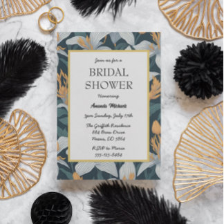 かわいいレトロなユリの花のブライダルシャワー招待状 招待状