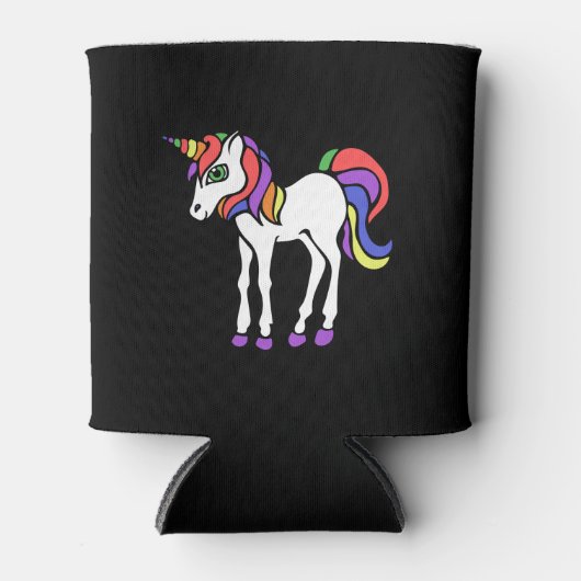 かわいいレトロなレインボーユニコーン 缶クーラー (正面)