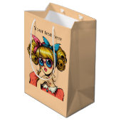 かわいいレトロなレディーアド文字 ミディアムペーパーバッグ (裏面アングル)