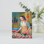 かわいいレトロなヴィンテージのアイロン掛け ポストカード (スタンド正面)