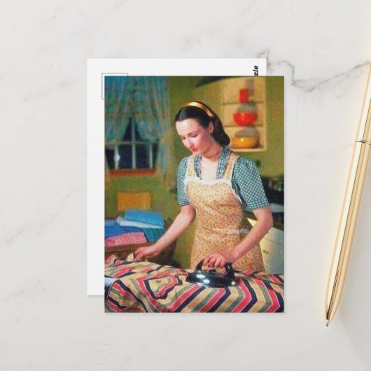かわいいレトロなヴィンテージのアイロン掛け ポストカード (正面/裏面インサイチュ)