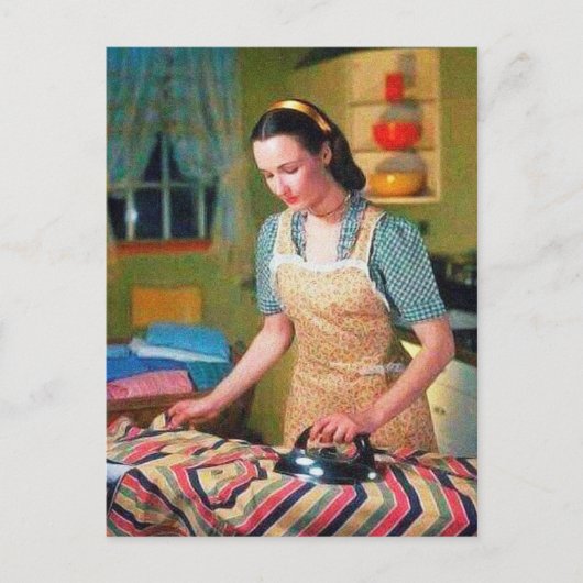 かわいいレトロなヴィンテージのアイロン掛け ポストカード (正面)