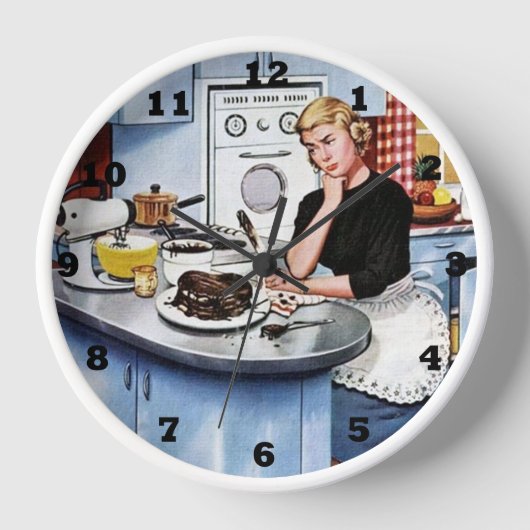 かわいいレトロなヴィンテージのキッチンレディ 壁時計 (正面)