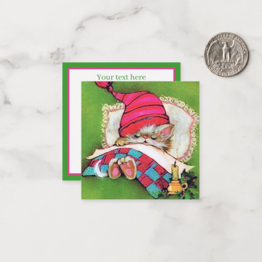 かわいいレトロなヴィンテージのクリスマスキャット追加文字 ノートカード (正面/裏面インサイチュ)