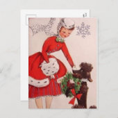かわいいレトロなヴィンテージのクリスマスレディードッグ シーズンポストカード (正面/裏面)