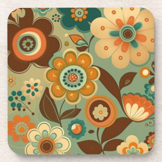 かわいいレトロなヴィンテージの花 コースター (正面)