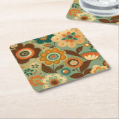 かわいいレトロなヴィンテージの花 スクエアペーパーコースター (アングル)