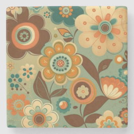 かわいいレトロなヴィンテージの花 ストーンコースター