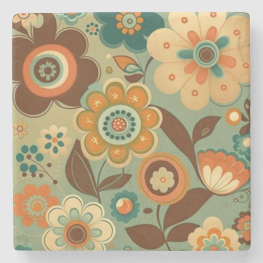かわいいレトロなヴィンテージの花 ストーンコースター (正面)