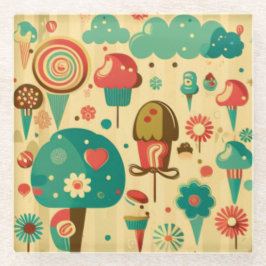 かわいいレトロなヴィンテージアイスクリーム ガラスコースター