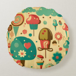 かわいいレトロなヴィンテージアイスクリーム ラウンドクッション