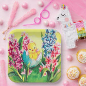 かわいいレトロなヴィンテージイースターのひよこパーティー ペーパープレート (パーティー)