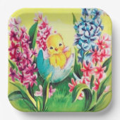 かわいいレトロなヴィンテージイースターのひよこパーティー ペーパープレート (正面)