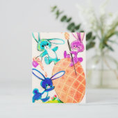 かわいいレトロなヴィンテージイースターバニー ポストカード (スタンド正面)