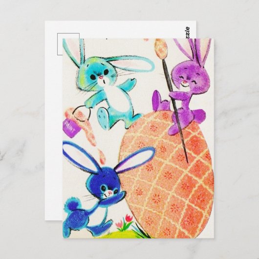 かわいいレトロなヴィンテージイースターバニー ポストカード (正面/裏面)