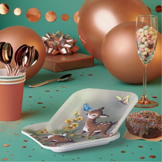 かわいいレトロなヴィンテージイースター鹿パーティー ペーパープレート (複数)