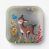 かわいいレトロなヴィンテージイースター鹿パーティー ペーパープレート (正面)