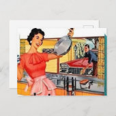 かわいいレトロなヴィンテージカップルのキッチン シーズンポストカード (正面/裏面)