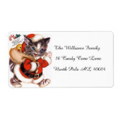 かわいいレトロなヴィンテージクリスマス猫 ラベル (正面)