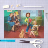 かわいいレトロなヴィンテージファミリーの切り離し 薄葉紙 (クラフト)