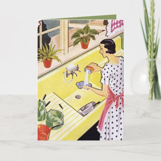 かわいいレトロなヴィンテージ掃除婦の追加気持ち ノートカード (正面)