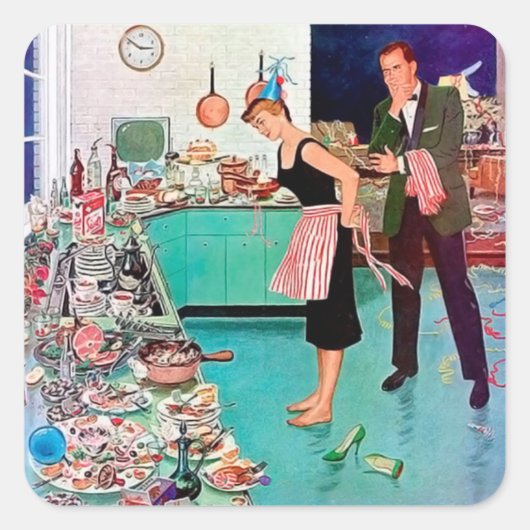 かわいいレトロなヴィンテージ清掃係 スクエアシール (正面)