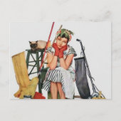 かわいいレトロなヴィンテージ清掃係 ポストカード (正面)