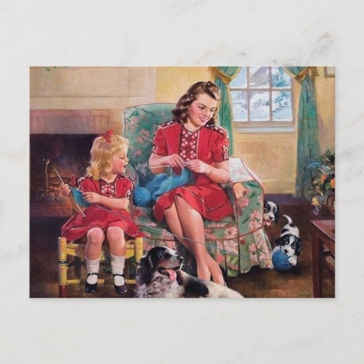 かわいいレトロなヴィンテージ編み物 ポストカード (正面)